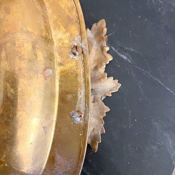 Vintage 10in Square Brass Tray Trinket Dish Ivy Leaf Handles Gold - Picture 7 of 9